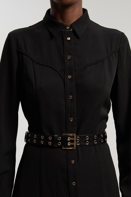 Twill Contrast Woven Midi Shirt Dress - Image 2