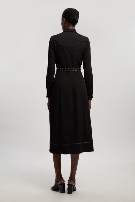 Twill Contrast Woven Midi Shirt Dress - Image 4