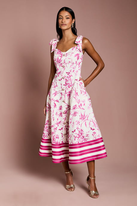 Petite Cotton Twill Panelled Fit And Flare Midi Dress - Image 1