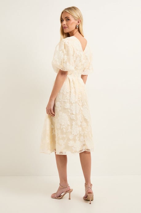 Petite Floral Burn Out Puff Sleeve Midi Dress - Image 3