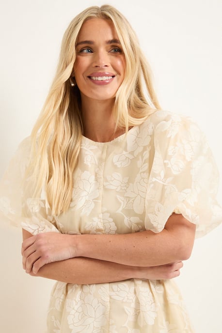Petite Floral Burn Out Puff Sleeve Midi Dress - Image 4
