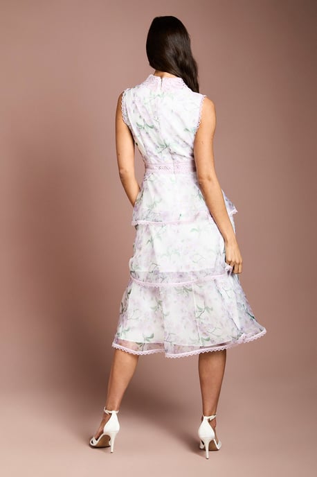 Floral Organza Lace Collar Tiered Midi Dress - Image 3