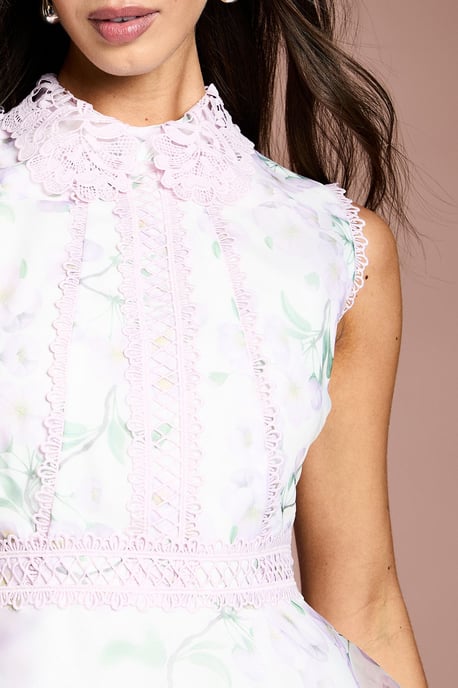 Floral Organza Lace Collar Tiered Midi Dress - Image 4