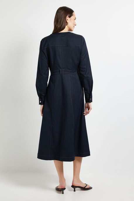 Utility Pocket Collarless Shirt Dress - Image 3
