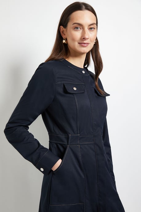 Utility Pocket Collarless Shirt Dress - Image 4