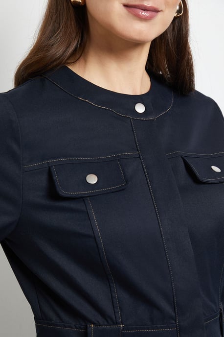 Utility Pocket Collarless Shirt Dress - Image 5