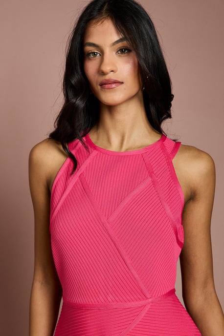 Petite Ribbed Bandage Halterneck Midi Dress - Image 4