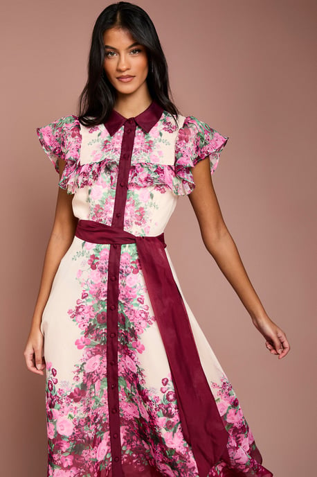 Petite Placement Print Frill Midi Dress - Image 2