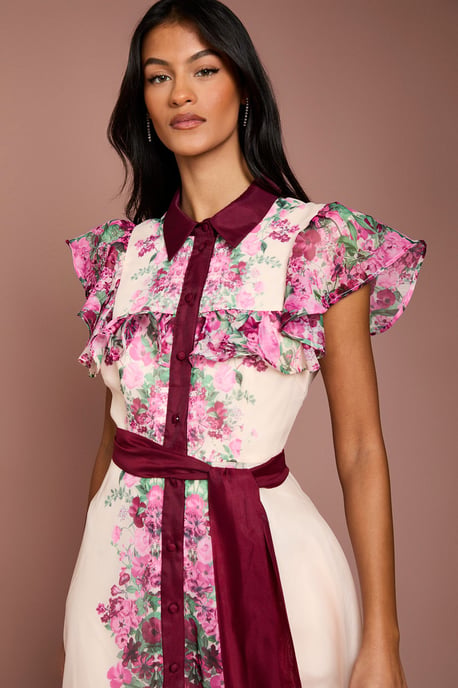 Petite Placement Print Frill Midi Dress - Image 4