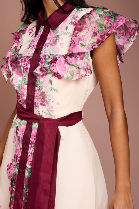 Petite Placement Print Frill Midi Dress - Image 5