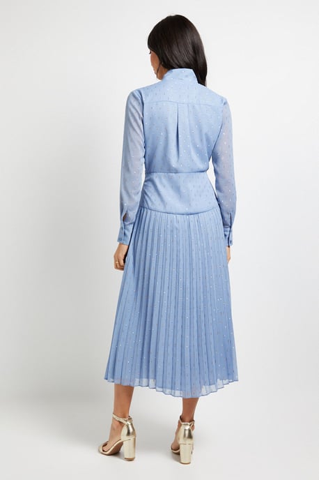 Clipped Tie Neck Pleated Shirt Dress - Image 3