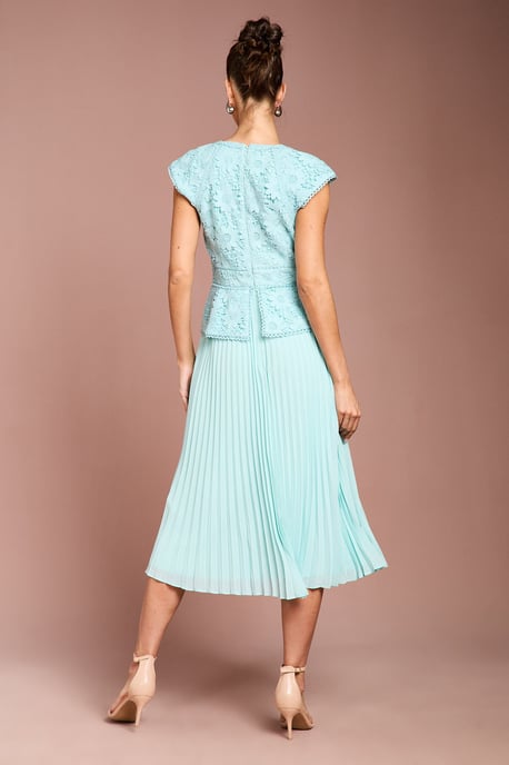 V Neck Lace Bodice Peplum Midi Dress - Image 3