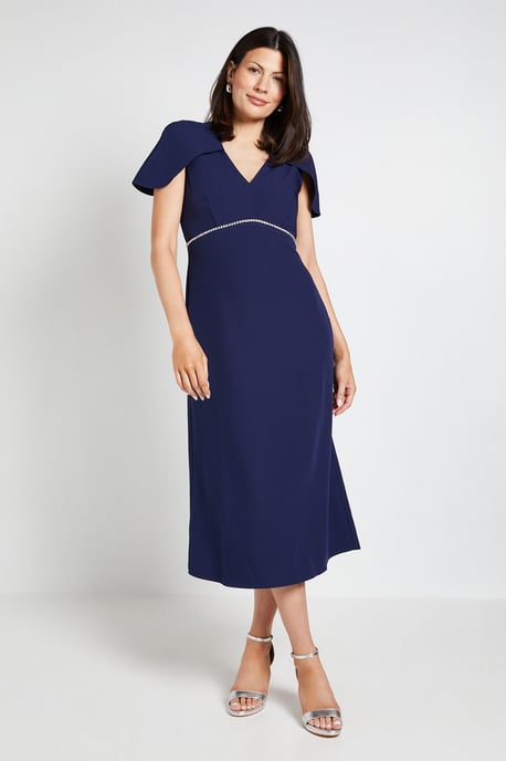 Diamante Trim Cape Midi Dress - Image 1