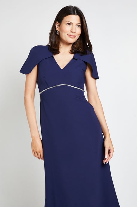 Diamante Trim Cape Midi Dress - Image 2