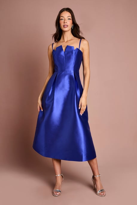 Notch Neck Detail Twill Midi Dress - Image 1