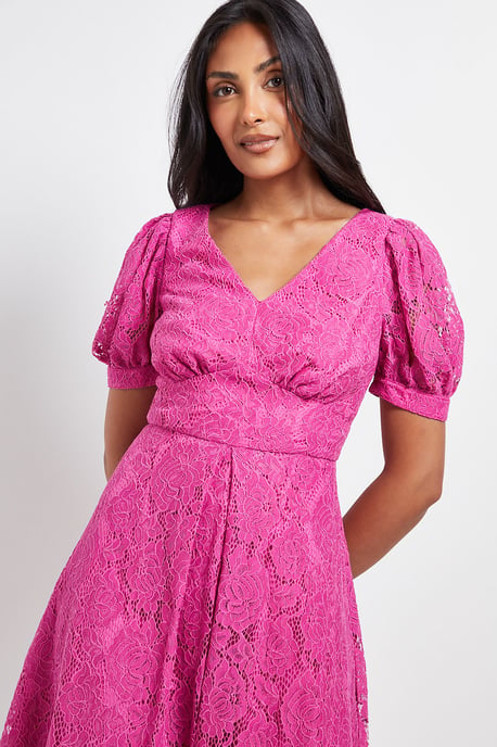 Petite Lace V Neck Tea Midi Dress - Image 2