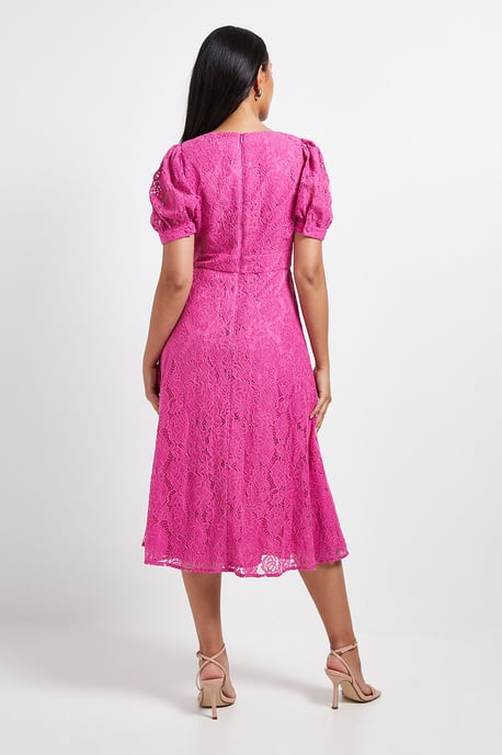 Petite Lace V Neck Tea Midi Dress - Image 3