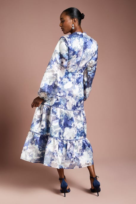 Printed Satin Jacquard Volume Dress - Image 3