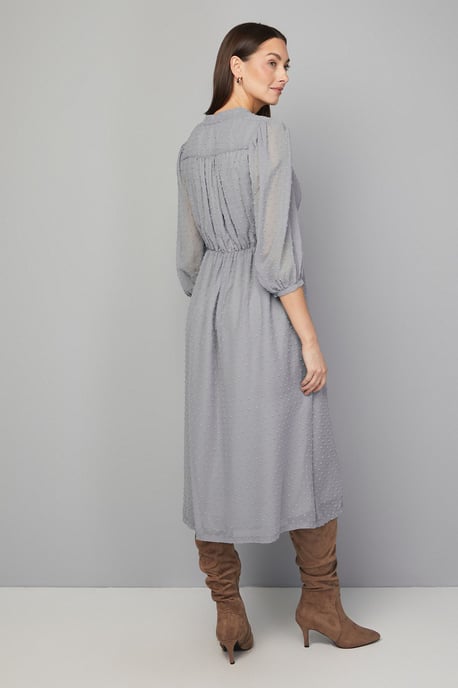 Dobby Pleat Detail Button Midi Dress - Image 3