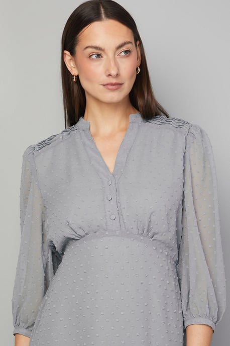 Dobby Pleat Detail Button Midi Dress - Image 4