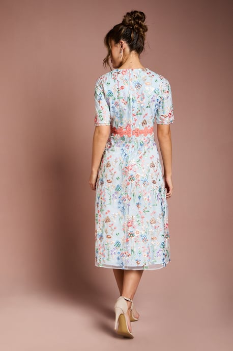 Embroidered Floral With Laid On Lace Midi Dress - Image 3