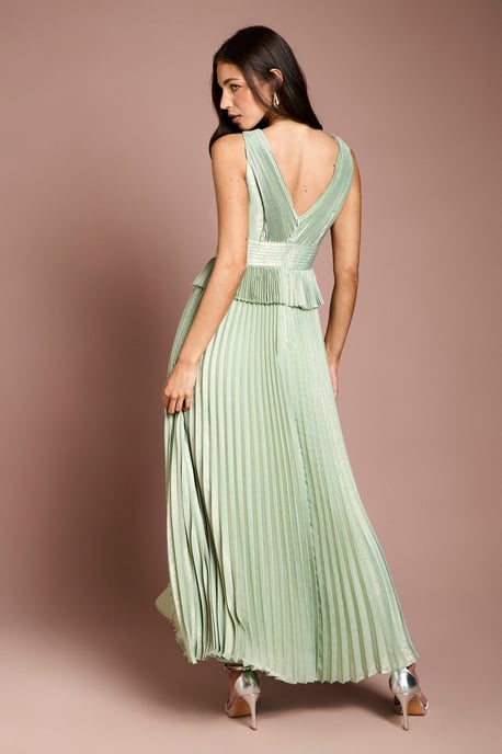 Sleeveless Metallic Pleated Maxi Dress With Peplum - Image 3