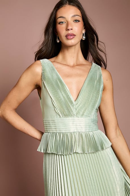 Sleeveless Metallic Pleated Maxi Dress With Peplum - Image 4