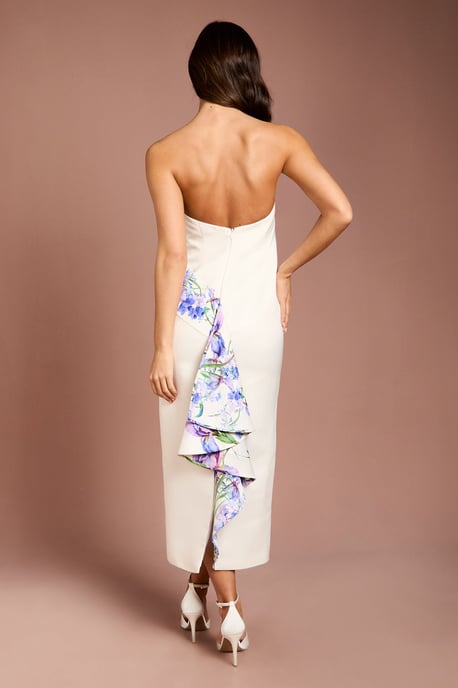 Placement Print Floral Bandeau Pencil Maxi Dress - Image 3