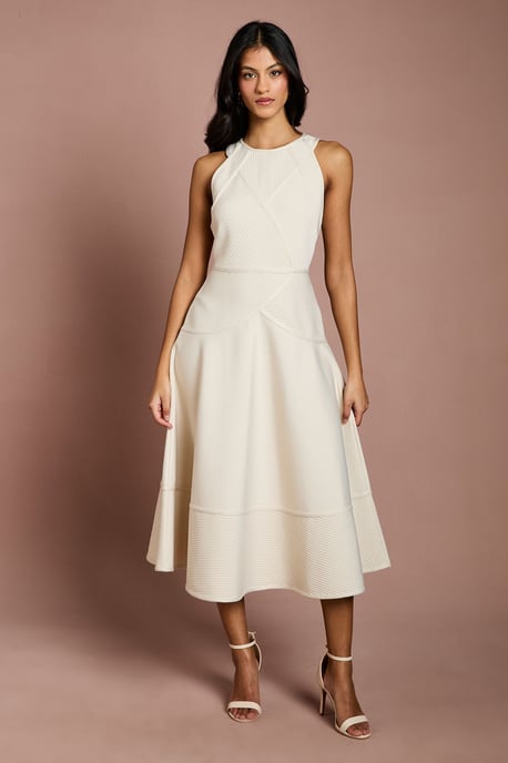 Petite Ribbed Bandage Halterneck Midi Dress - Image 1