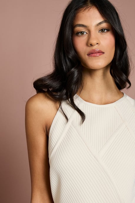 Petite Ribbed Bandage Halterneck Midi Dress - Image 4