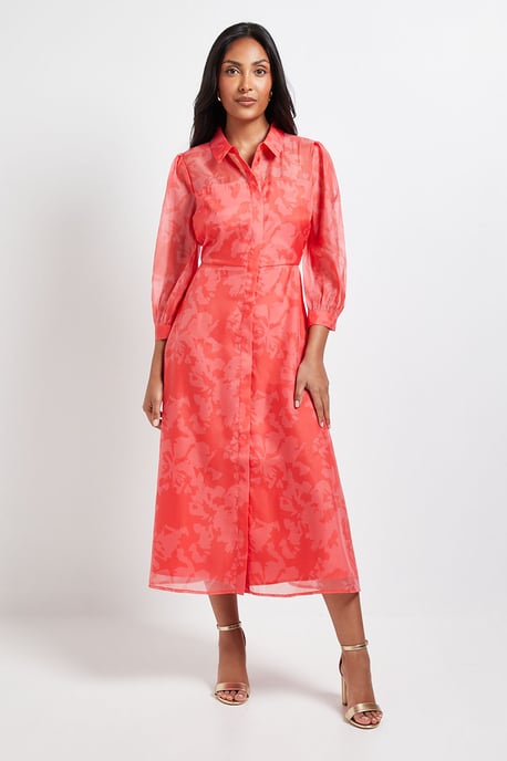 Petite Floral Organza Button Midi Dress - Image 1