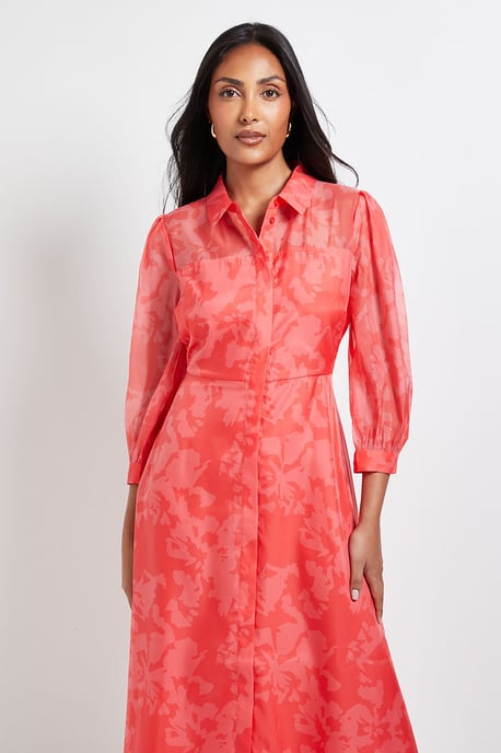 Petite Floral Organza Button Midi Dress - Image 2