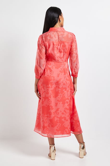 Petite Floral Organza Button Midi Dress - Image 3