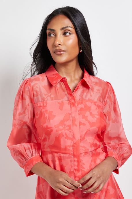 Petite Floral Organza Button Midi Dress - Image 4