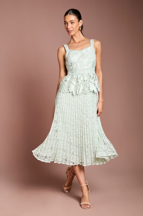 Lace Peplum Detail Pleated Midi Dress - Image 1