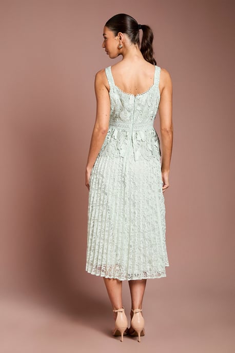 Lace Peplum Detail Pleated Midi Dress - Image 3