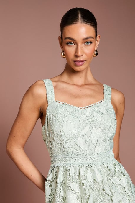 Lace Peplum Detail Pleated Midi Dress - Image 4