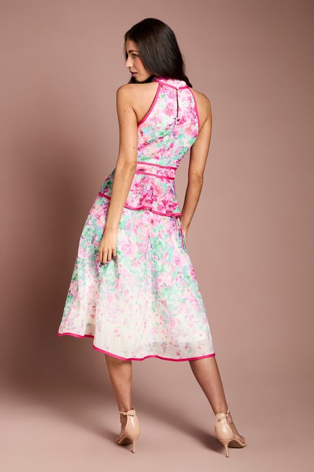 Placement Print Organza Halter Neck Midi Dress - Image 3