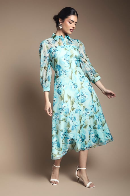 Floral Organza Button Midi dress - Image 1