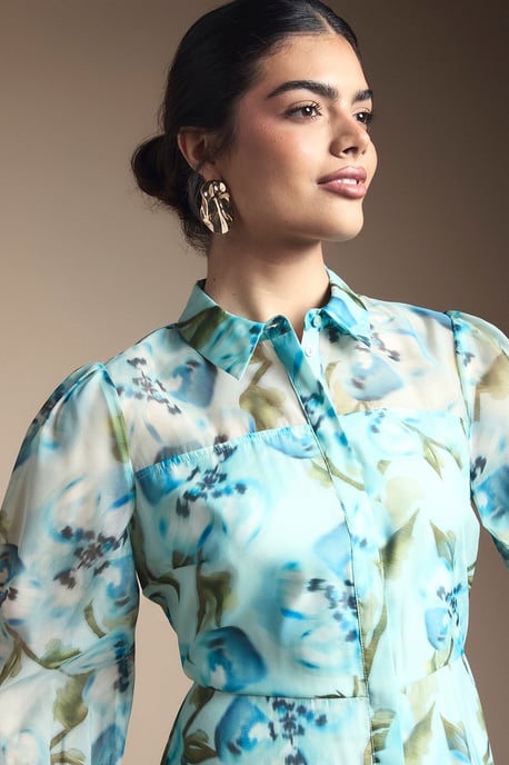 Floral Organza Button Midi dress - Image 4