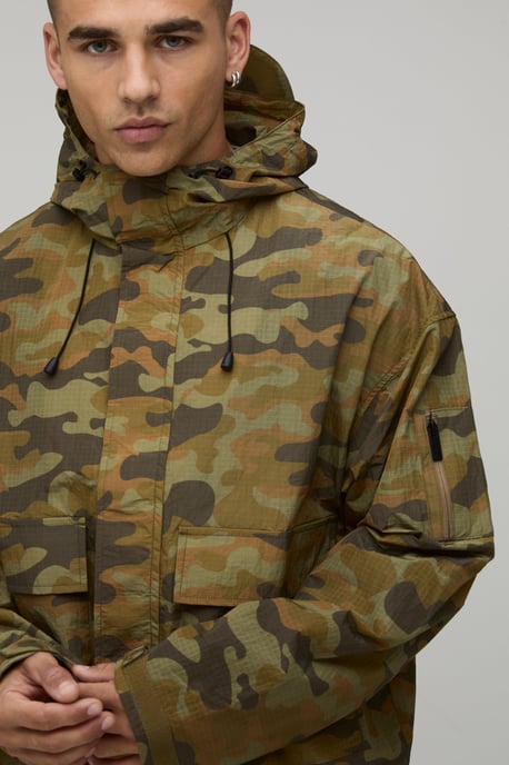 Oversized Boxy Camo Ripstop Sports Cagoule - Image 3