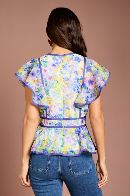 Printed Frill Sleeve Organza Blouse - Image 3