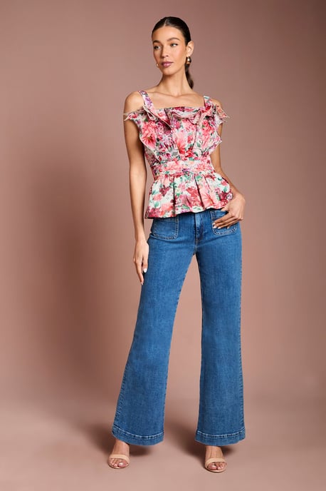 Organza Floral Ruffle Fan Detail Top - Image 2