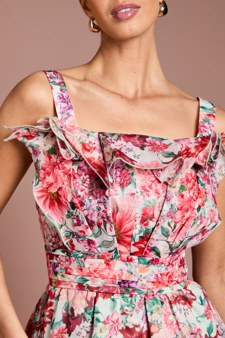 Organza Floral Ruffle Fan Detail Top - Image 4