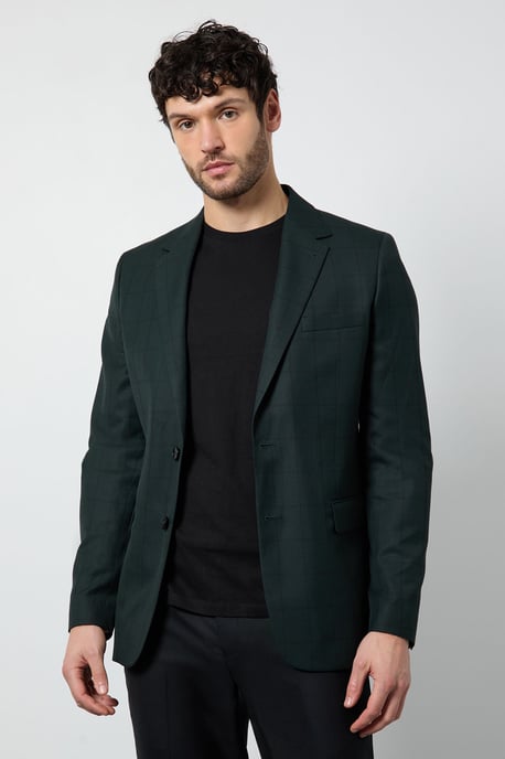 Dark Green Check Tailored Fit Blazer - Image 1