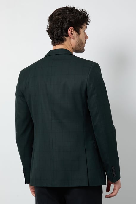 Dark Green Check Tailored Fit Blazer - Image 3