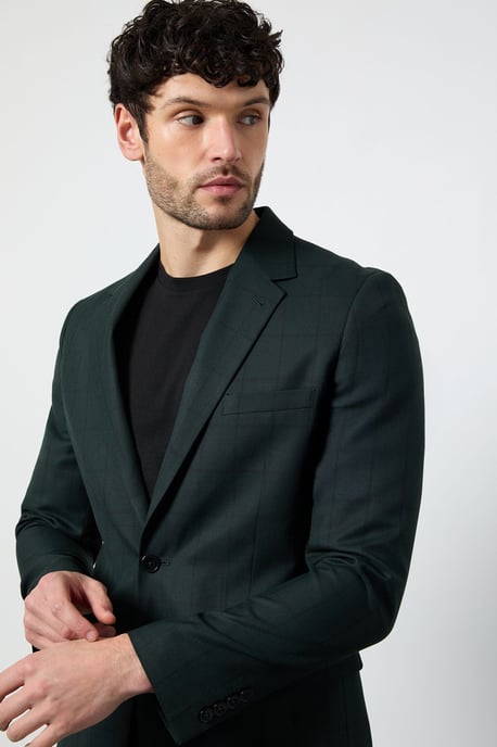Dark Green Check Tailored Fit Blazer - Image 4