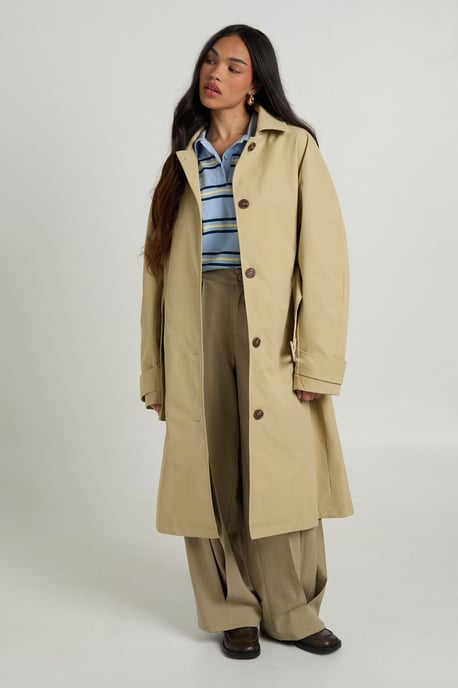 Belted Button up Long Trench Jacket - Image 1