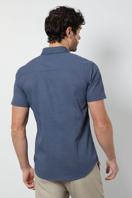 Navy Geometric Print Short Sleeve Shirt - Image 3