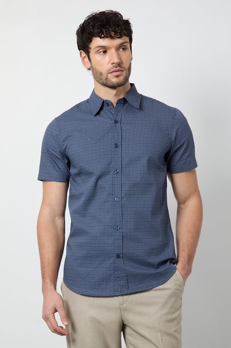 Navy Geometric Print Short Sleeve Shirt - Image 4